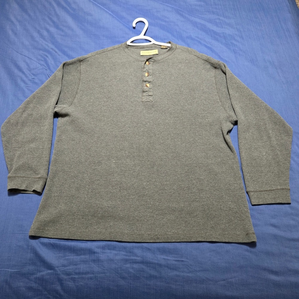 Naturalife Henley Shirt Mens Large Gray Good Waffle Knit Long Sleeve Cotton